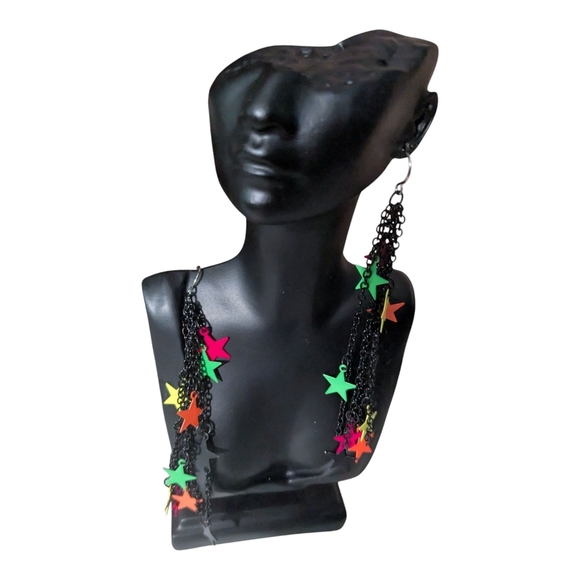 Multicolor Star Chain Earrings - Picture 2 of 4